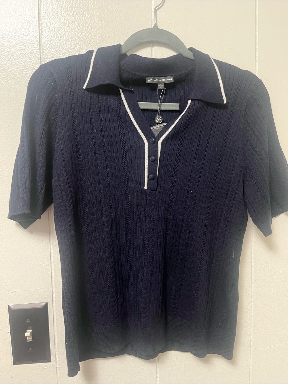 Adrianna Papell Navy Polo with White Piping